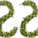 Norfolk Pine Garlands with Light Pre-Lit Christmas Garland,Dense Norfolk Pine Real Touch Garlandfor Table, Mantle, Staires, Wall, Premium Indoor/Outdoor Christmas Decorations (2, 6ft)