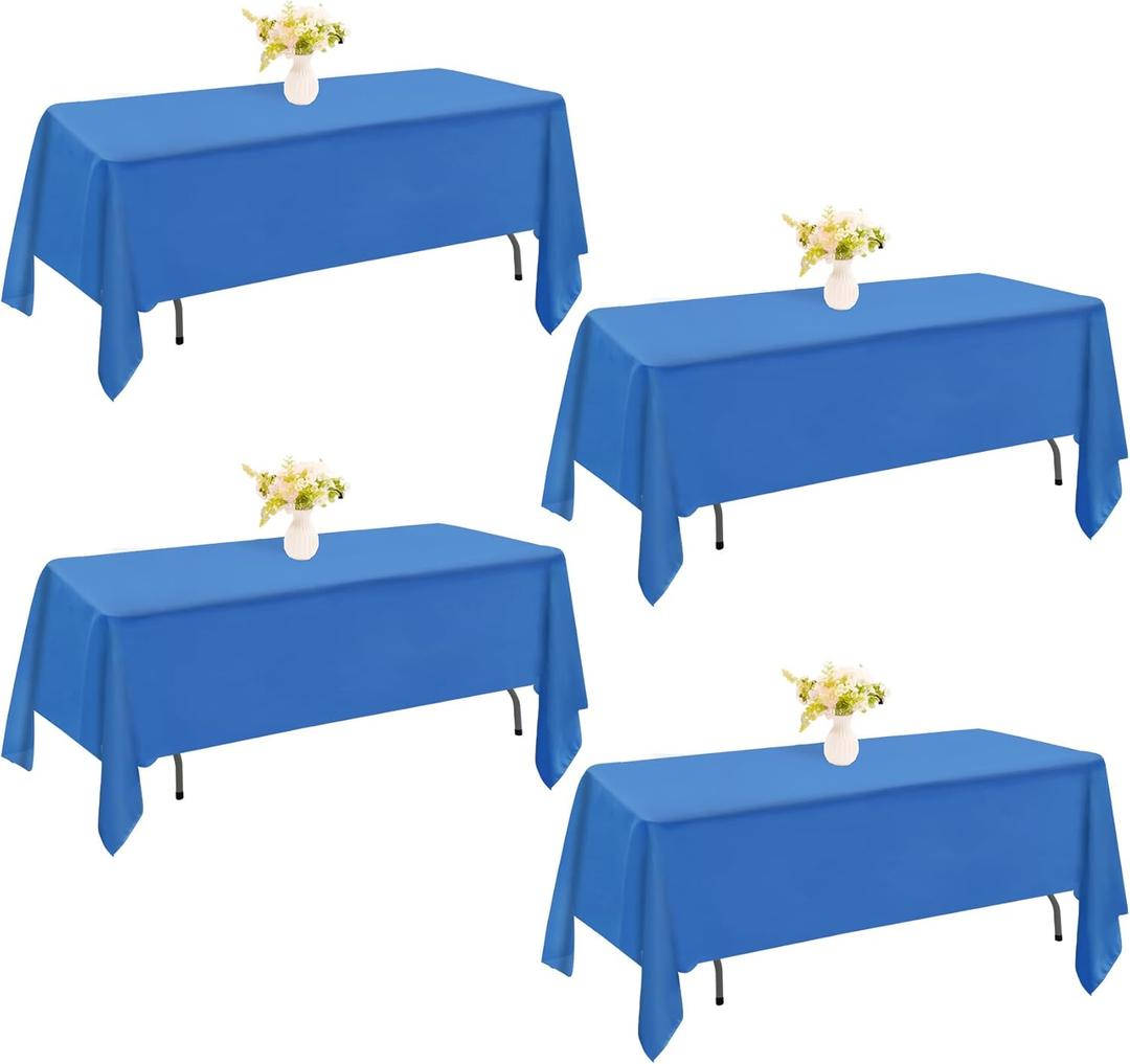 4 Pack Rectangle Tablecloth 60x102 Inch Washable Polyester Table Cover for Wedding Dining Table Buffet Parties Banquet Decoration（Blue）