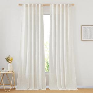 NICETOWN Linen Blend Living Room Curtains 84 inches Long, Rod Pocket & Back Tab Flax Linen Burlap Semi Sheer Drapes Privacy with Light Through Window Treatments for Bedroom, Natural, W42 x L84