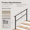 VIVOSUN 2-Pack Outdoor Handrail, 4 Step Stair Handrail, 54" x 36" Fits 1 to 4 Steps, Wrought Mattle Iron Handrail for Concrete Steps, Porch Steps, One-Step Assembly, 2 Packs, Black