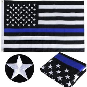 Thin Blue Line Flag 2x3 Ft Embroidered American Police Flags for Outside Heavy Duty Lives Matter Flag Enforcement Officers Banner with 2 Brass Grommets