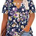CARCOS Plus Size Tops for Women Summer Short Sleeve V Neck T Shirts Pleated Casual Business Tunic Blouses XL-5XL