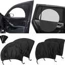 DZG 4PCS Car Side Window Sun Shades with Zipper Elastic Breathable Window Mosquito Net Mesh Sunshade UV Protection Privacy for Baby Pet Universal for Most Cars Trucks SUVs (2* front & 2*rear window shades)