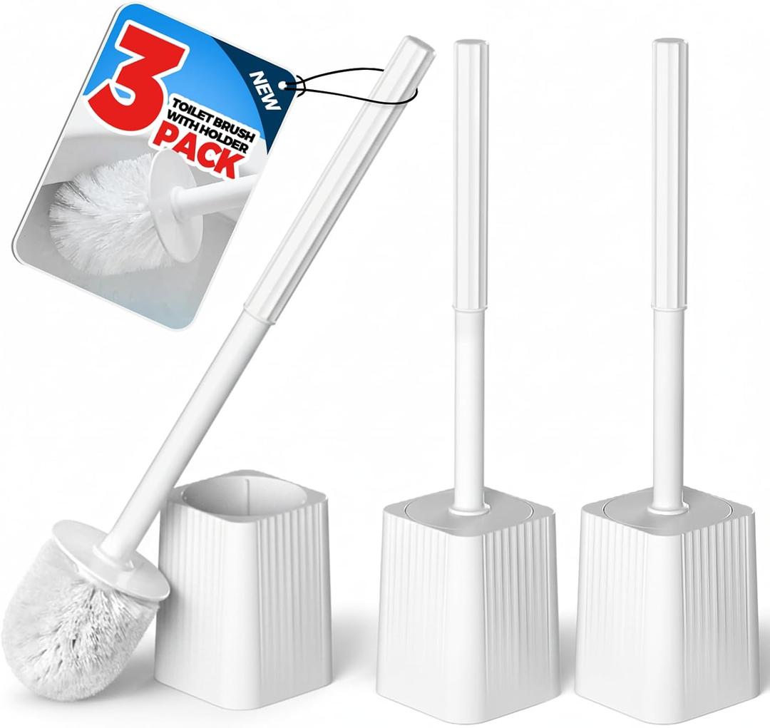 FORASTO 3Pack Toilet Bowl Brush and Holder Set - Toilet Scrubber Brush,Cleaning Brush,Bathroom Decor,Household Essentials,Cleaning Supplies,Home Essentials,White