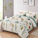 WONGS BEDDING Floral Quilt Set King,Green Yellow Printed Botanical Bedspread Bedding Set with 2 Pillowcase,Spring Summer Lightweight Farmhouse Coverlet Set for All Season (104"x90")