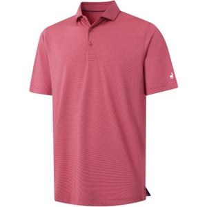 MICHEL ROUEN Golf Shirts for Men Short Sleeve Lightweight Quick Dry Pin Striped Casual Collared Polo Shirts (XL, Orange Purple Stripe)
