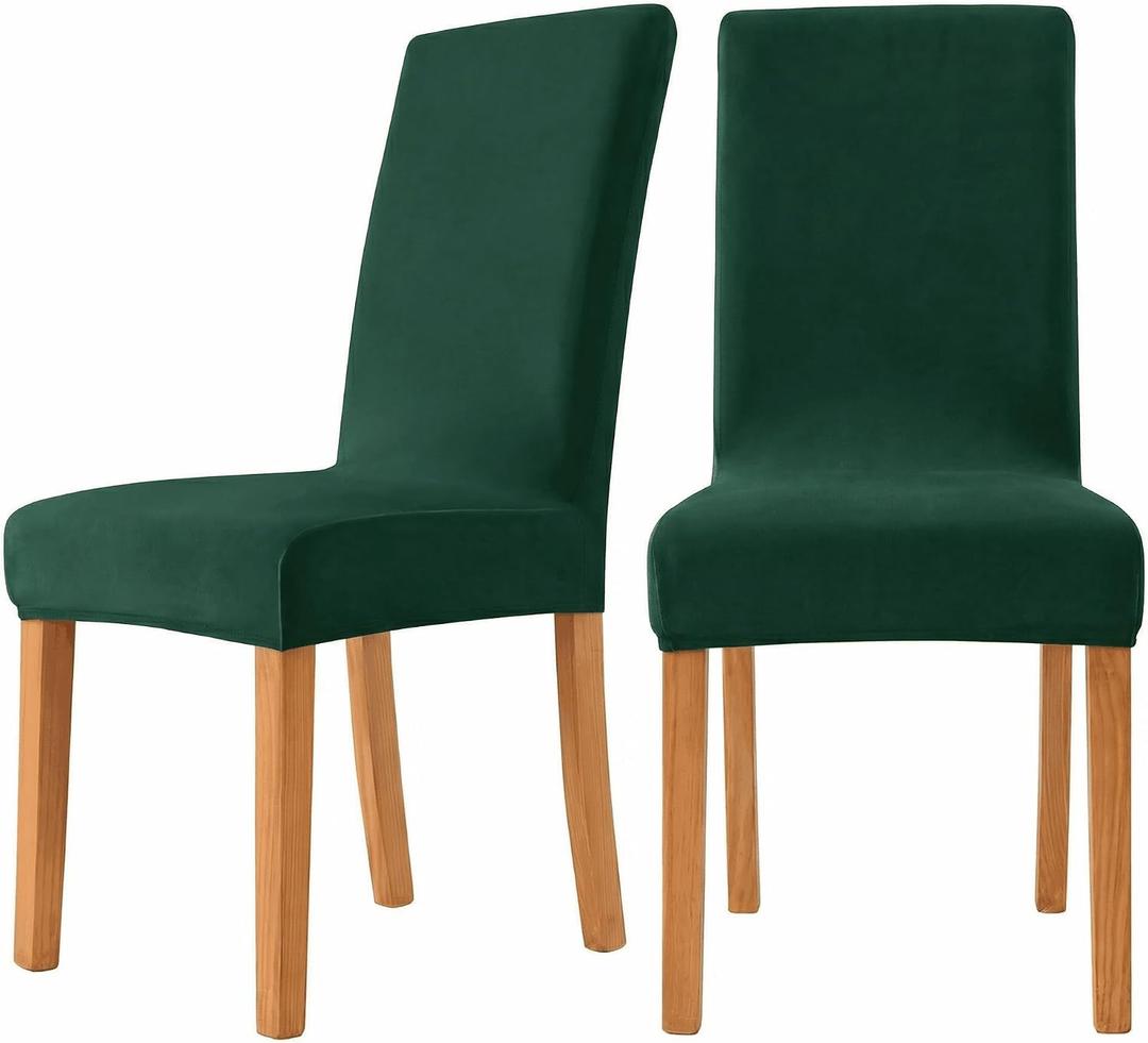 Deisy Dee Velvet Stretch Dining Room Chair Covers - Colorful and Washable Parson Chair Slipcovers - Stretchable Removable Furniture Protectors (2, Kelly)