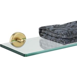 JQK Bathroom Glass Shelf Gold, Tempered Glass Shower Storage 20 by 5 inches, 304 Stainless Steel Brushed Gold Wall Mount, TGS101L20-BG
