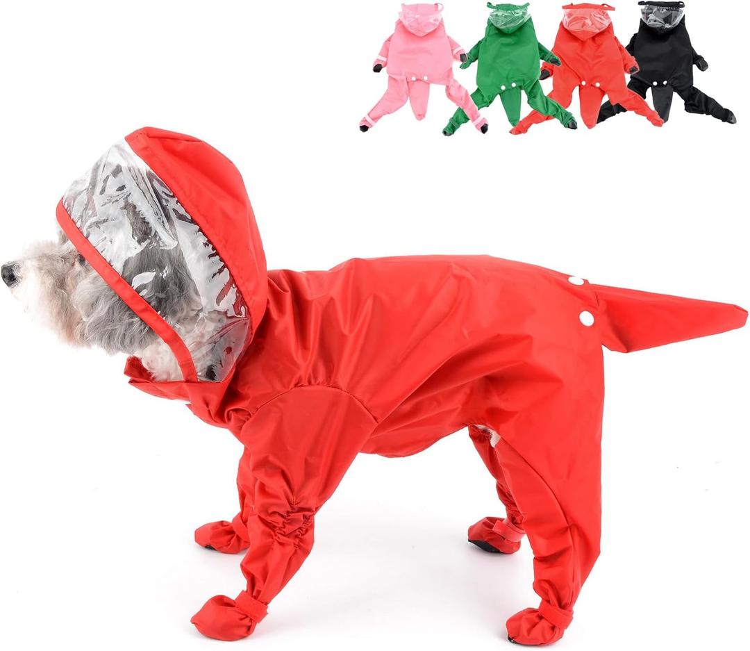 Zunea Waterproof Dog Raincoat with Hood for Small Dogs Rain Poncho Jumpsuit with Rain Boots Puppy Hooded Slicker Rainwear Four-Legged Pet Rain Jacket for Walking Red XL