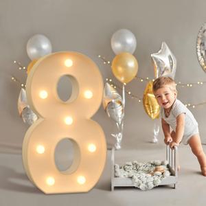 Imprsv 3FT Light Up Number Eight for 8th Birthday Party Decorations - Marquee Numbers, Mosaic for Balloons, Large Cardboard, Balloon Frame, Blocks