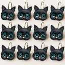 Large Black Cat Head Shower Curtain Hooks Set of 12 - Cute Resin Bathroom Curtain Rings for Kids and Cat Lovers, Fits Standard Shower Curtain Rods