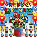 42pcs Super Brother Birthday Party Decorations Includes Cake Toppers,Cupcake Toppers, Banner, Backdrop, Balloons - Super Game Theme Party Supplies Set for Boys Girls