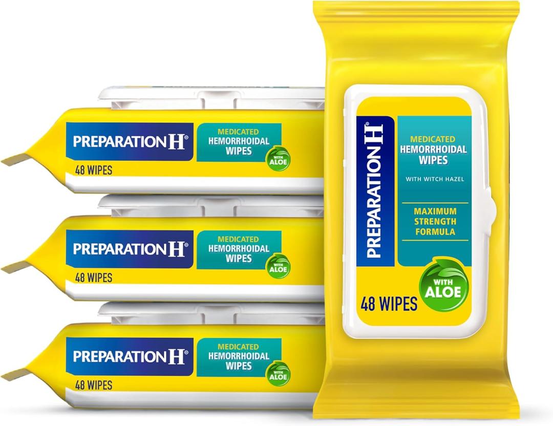 Preparation H Hemorrhoid Flushable Wipes with Witch Hazel for Skin Irritation Relief - 48 Count (Pack of 4)