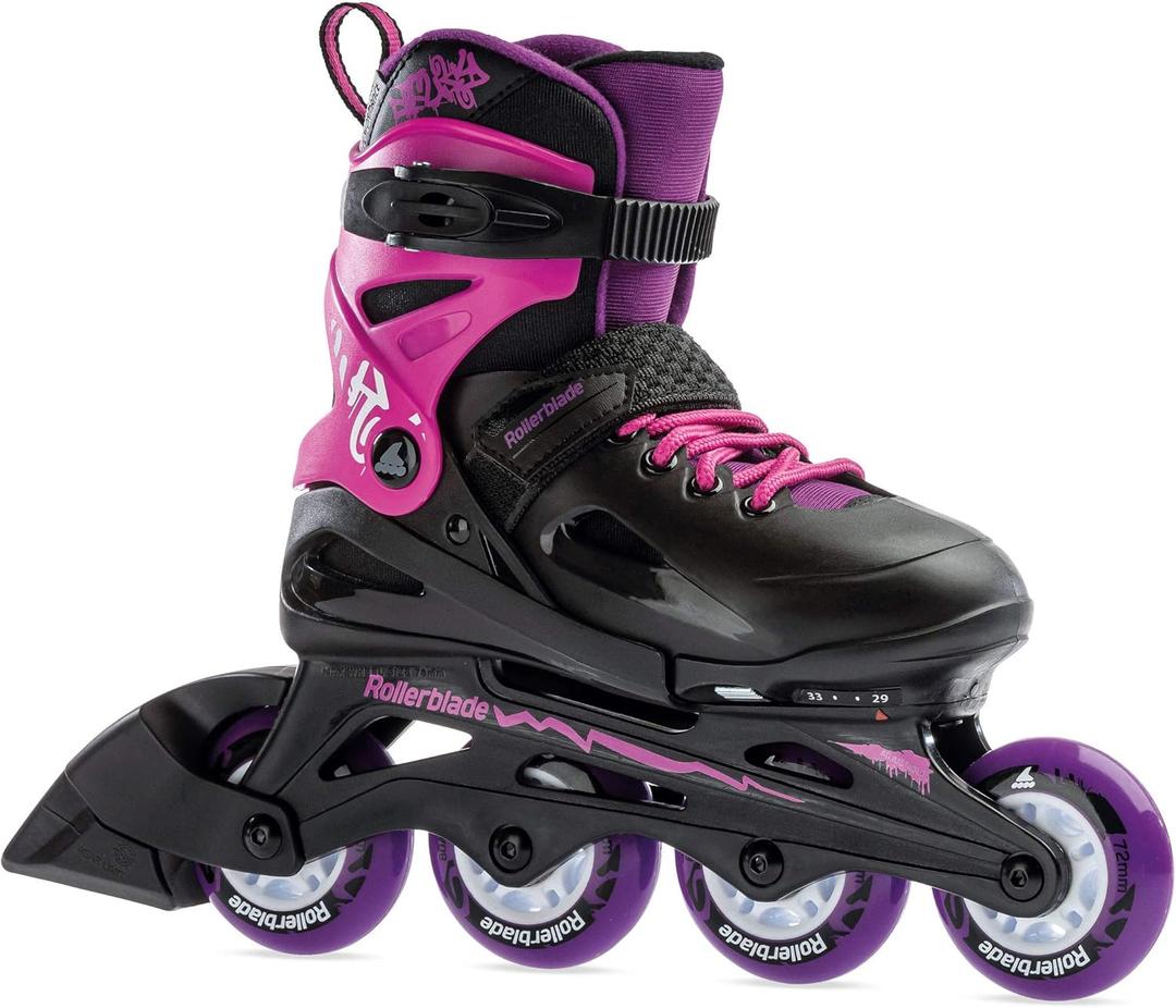 Rollerblade Fury Junior Adjustable Fitness Inline Skate (2-6, Black/Pink)