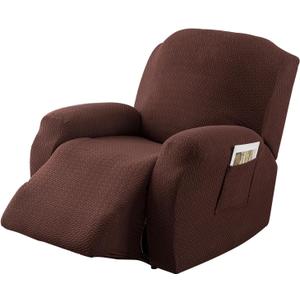 Genina Recliner Chair Covers, Stretch Reclining Chair Cover, Recliner Sofa Slipcovers Stripe Jacquard Lazy Couch Covers Furniture Protector Covers for Pet Kid (Chocolate, 1 Seat)