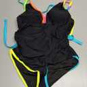 popvil Women's One Piece 2025 Tummy Control Swimsuits Neon Color Block Swimwear Deep V Neck Slimming Bathing Suit (Large, Black)