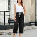 GRAPENT Capris Jeans for Women Trendy Wide Leg Capri Pants High Waisted Pull On Elastic Waist Summer Stretch Denim Jeans (Black, XL)