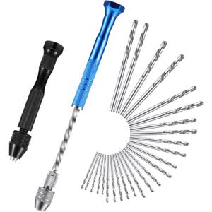 Mudder 27 Pieces Pin Vise Hand Drills Bits Set Semi-automatic Spiral Rotary Tool with 25 Pcs 0.5-3 mm Micro Twist Drill Bits for Resin Polymer Clay Craft DIY Jewelry Electronic Assembling