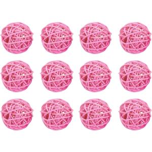 uxcell 12 Pcs Wicker Rattan Balls 1.6 Inch Rattan Decorative Balls for Centerpiece Bowls Vase Fillers Home Decor Pink