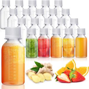 Zubebe 24 Pcs Plastic Bottles with Caps Clear Ginger Shots Bottles with Lids Leak Proof Small Juice for Freezer Mini Water Containers for Drink Milk Beer Coffee Liquid(3.3 oz)