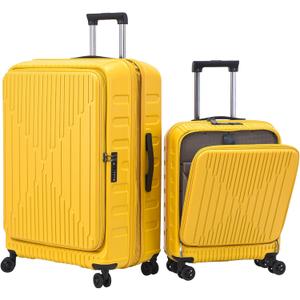 2 Pieces 20/29 Luggage Sets, 20 Inch Cabin Luggage with Front Pocket & 29 Inch Side Opening Suitcase, Ligthweight ABS+PC Hardshell, TSA Lock with HINOMOTO 360 Wheels, Yellow