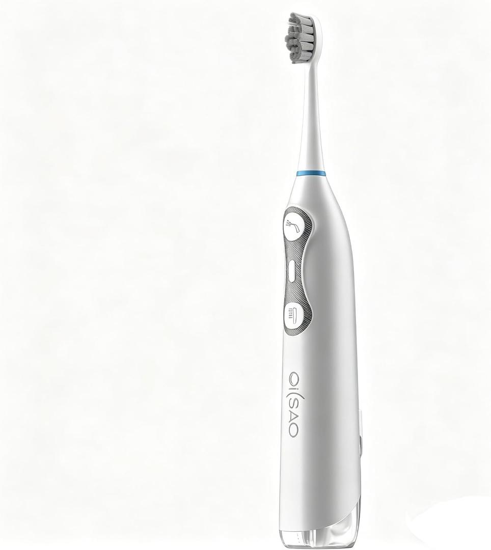 3-in-1 Upgraded Pro Flossing Toothbrush-Flosses, Vibrates and Oscillates(The 1st Tech), Electric Toothbrush with Water Flosser Equipe 5 Brush Heads, Plaque Removal for Sensitivity, Braces-White
