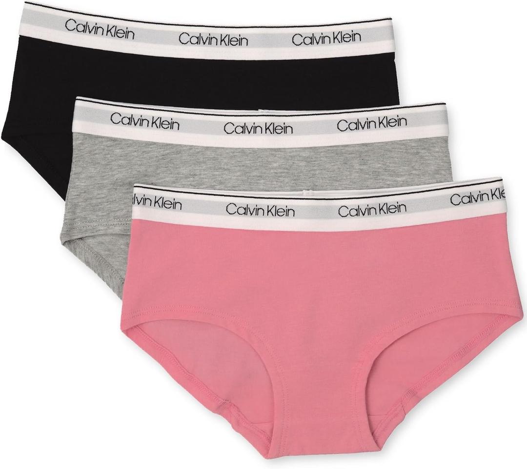 Calvin Klein Girls' Modern Cotton Hipster Underwear Multipack (Large, Sachet Pink/Heather Grey/Black)
