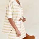 PRETTYGARDEN Women's 2 Piece Shorts Sets Casual Summer 2025 Short Sleeve Striped Sweater Set Matching Beach Vacation Outfit (White, XL)