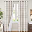 Lajode Linen Blackout Curtains for Living Room - Boho Plaid Pattern Thermal Insulated Grommet Cottage Core Window Treatments Rustic Drapes for Farmhouse, 52x84 Inch 2 Panels, Dark Grey