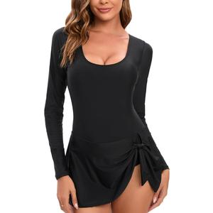 NESY Women's One Piece Swimdress Long Sleeve Swimsuits for Women UPF 50+ | Rash Guard Bathing Suit, Swim Dress, Swimwear, Beach, Swimming, Pool, Hawaii, Cruise Vacations (Black, M)