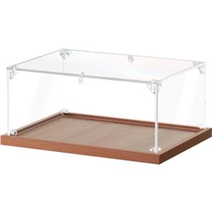 Acrylic Display Case for Collectibles Clear Acrylic Display Box for Lego Action Figures Doll Hobby, Fits 1:18 Scale Model Cars, Assembly Required, Walnut Base (14 x 10 x 6 inches)