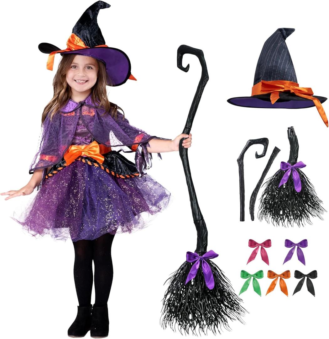 Spooktacular Creations Child Girl Orange Purple Witch Costume, Toddler Witch Outfit Set for Kids Halloween Dress Up Parties (L)