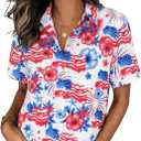 American Flag Shirt Women Patriotic Shirts 4th of July Tops USA Hawaii Floral Blouses Memorial Day Button Down Shirts (M)