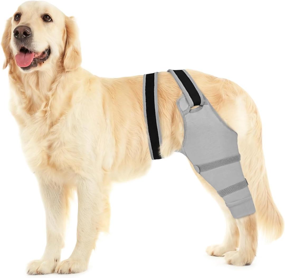 Dog Rear Leg Sleeve to Stop Licking, Hind Leg Protector for TPLO Recovery, ACL Surgery, Wounds or Skin Issues, Soft Breathable Cover for Small Dogs (S-,Right) (Black-Gray)