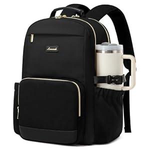 LOVEVOOK Laptop Backpack for Women with Pouch Pocket for Large Capacity Cup, 15.6 Inch Laptop Computer Bag Travel Backpack Purse, Waterproof Work Business Backpack College Teacher Bags, Black