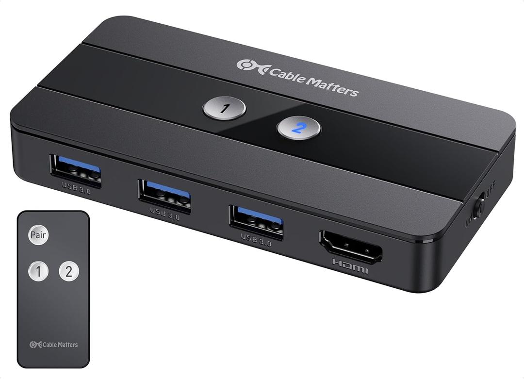 Cable Matters USB 3.0 KVM Switch HDMI 4K@60Hz for 2 Computers with 3X 5Gbps USB Ports, HDMI KVM Switch 2 Port - RF Remote Control Included
