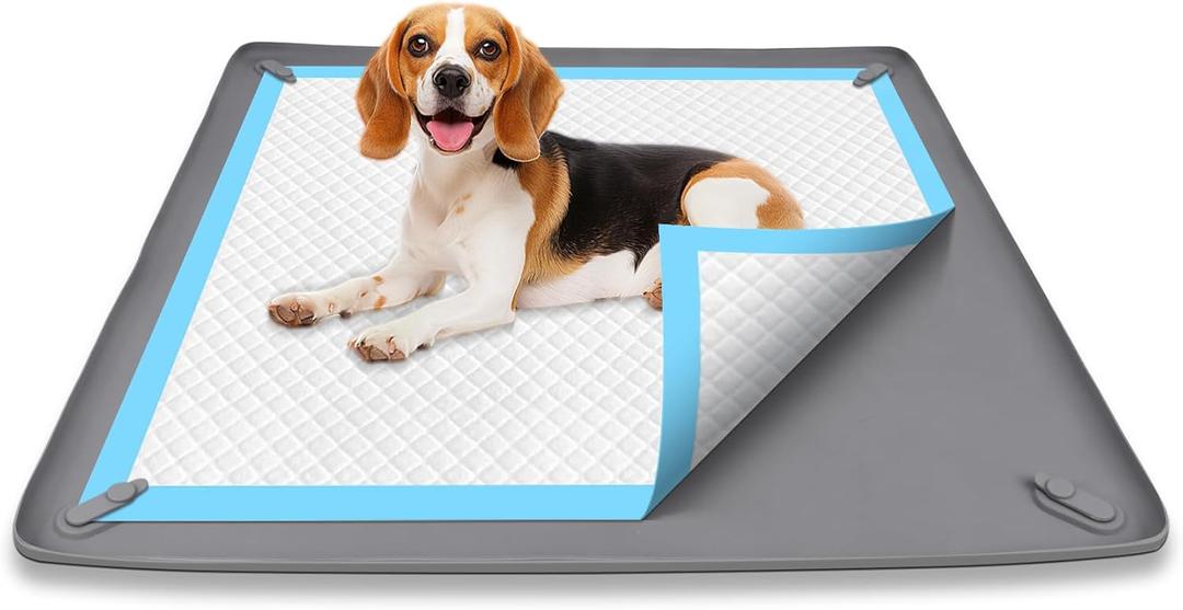 Dog Pee Pad Holder, Flantor Puppy Pad Holder 24x24 Inch - Spill-Resistant Silicone Mat with Magnetic Clips & High Edges, Easy Clean Reusable Tray for Dog Toilet Training, Leak-Resistant for Puppies