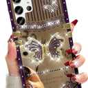 Changjia for Samsung Galaxy S25 Ultra Glitter Kickstand Case, Cute Luxury Bling Sparkly Diamond Butterfly Foldable Stand Elegant Mirror Shockproof Women Girl Protective Case for Galaxy S25 Ultra, Purple