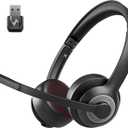 Wireless Headset with AI Noise Cancelling Microphone Bluetooth Headset - Bluetooth V5.2 Headphones with USB Dongle & Mic Mute for Computer/Laptop/PC/iPhone/Android/Cell Phones (Bluetooth+USB Dongle)