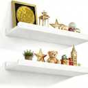 Love-KANKEI Floating Shelves Wall Mounted Set of 2, 17 Inch Rustic Wood Wall Shelves for Storage, Bedroom Living Room Bathroom Kitchen Office and More, White