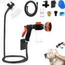 Dog Washing Hose Attachment for Pet Bathing with Black Shower Diverter, Pup Dog Wash Hose Nozzle Shampoo Sprayer for Indoor Outdoor Pet Shower, Dog Shower Attachment with Dog Brush