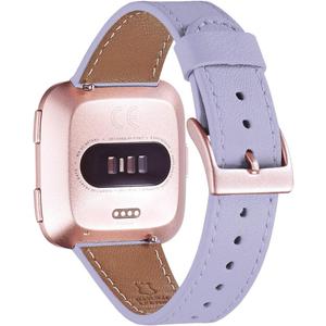 WFEAGL Leather Band for Fitbit Versa - Top Grain Leather Replacement Strap with Lilac Band and Rosegold Buckle