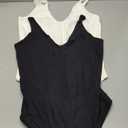 SUUKSESS Women 2 Piece Thong Bodysuit Sexy V Neck Backless Sleeveless Tank Tops (Medium, 01 Pack (Black & White))