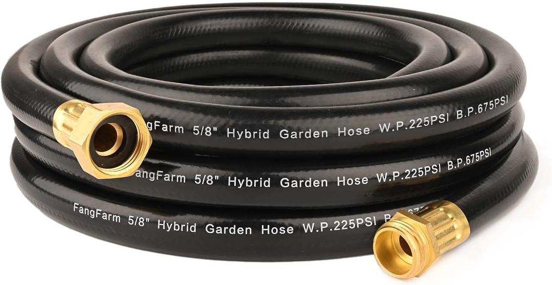 Hybrid Garden Hose 25FT - 5/8" Heavy Duty Flexible Rubber Hose with GHT Brass Fittings - UV-Resistant Leak-proof Ideal for Lawn & Outdoor Use