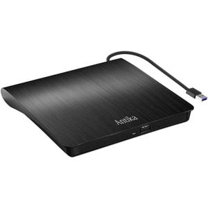Antika External CD Drive USB 3.0 Portable Slim External DVD Drive CD DVD +/-RW ROM Burner Writer/Player for MacBook Pro Laptop/Desktops Win 11/10/7/8.1 (Black)