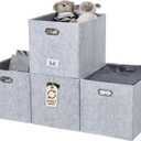 DECOMOMO Felt Storage Bins, 13x15x13 Storage Cube Bins with Labels | 4 Pack Storage Baskets for Shelves, Kallax (Light Grey)