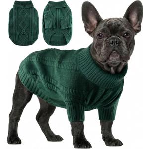 Small Dog Sweater Clothes Pullover Knitted Dog Coat Sweaters for  Dogs Cats Girl Boy Thick Warm Puppy Clothes for Chihuahua Yorkie Bulldog Christmas Cold Weather Pet Outfits (XL (Back: 18.1",Chest: 24.5", 32-45Ibs), #Dark Green)