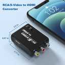 HTDYOO S Video RCA to HDMI Converter with RCA Cable + Svideo Cable + USB Cable, S-Video AV to HDMI Converte Compatible for PAL/NTSC for TV/PC/PS1/PS2/ STB/Xbox/VHS/VCR/DVD