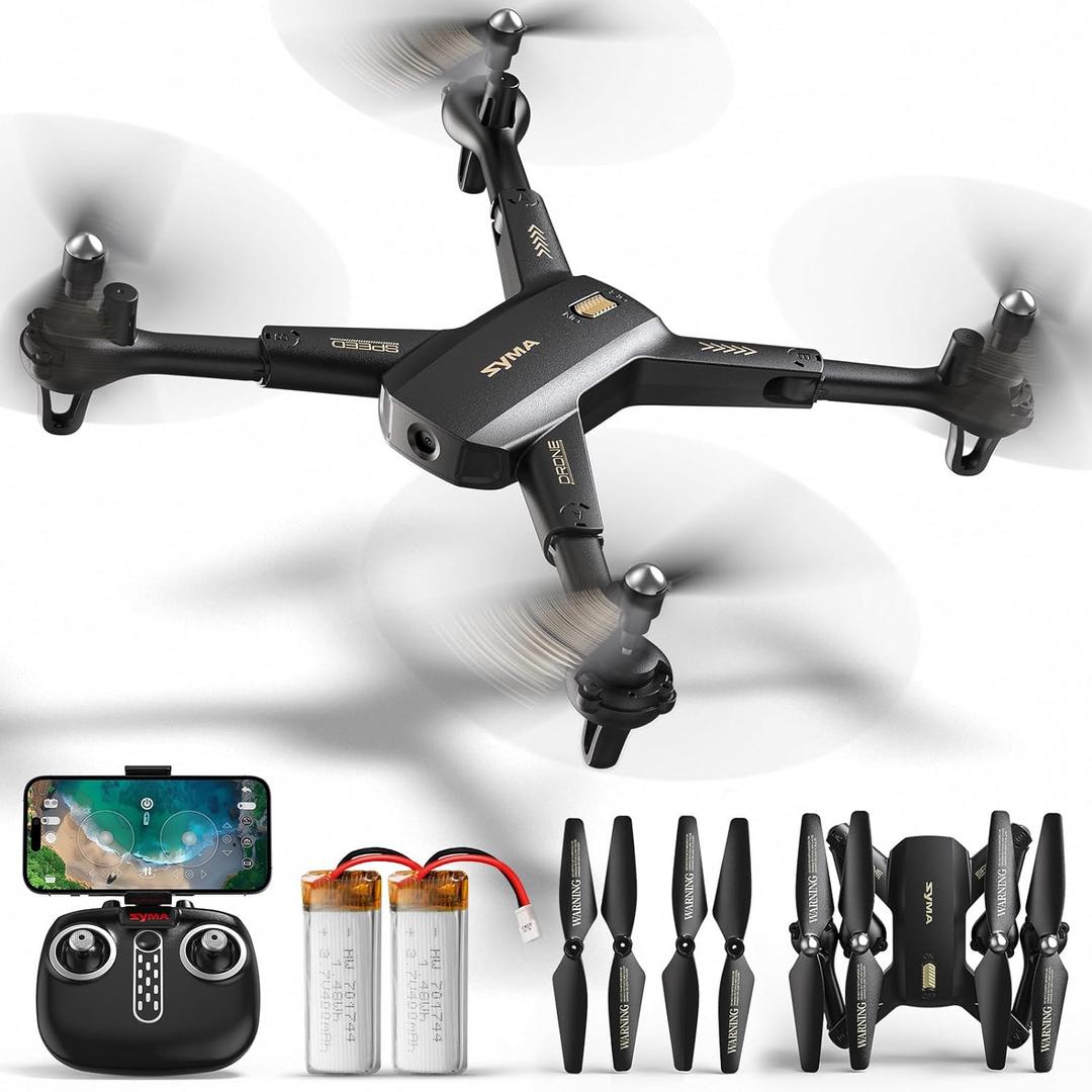 SYMA Drone with Camera 1080P HD FPV Cameras Remote Control Toys RC Quadcopter Helicopter Gifts for Boys Girls Adults Beginners with Altitude Hold, Headless Mode, One Key Start, 3D Flips 2 Batteries (Black)