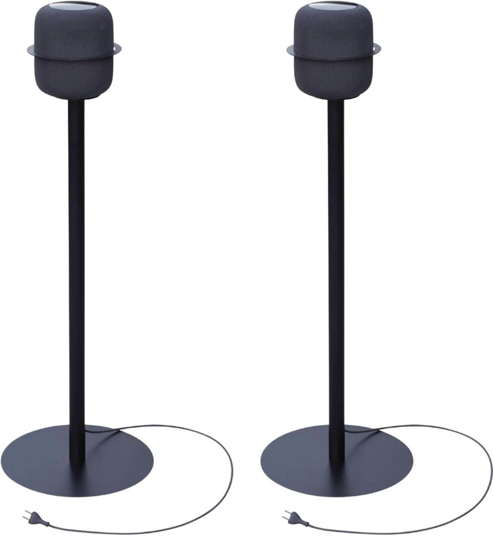 Speaker Stand for Apple HomePod & HomePod 2, 37-Inch Floor Stand with Built-in Cable Management, Powder-Coated Steel, Sleek Modern Design, Secure Precision-Fit Ring, (Black, Pair)